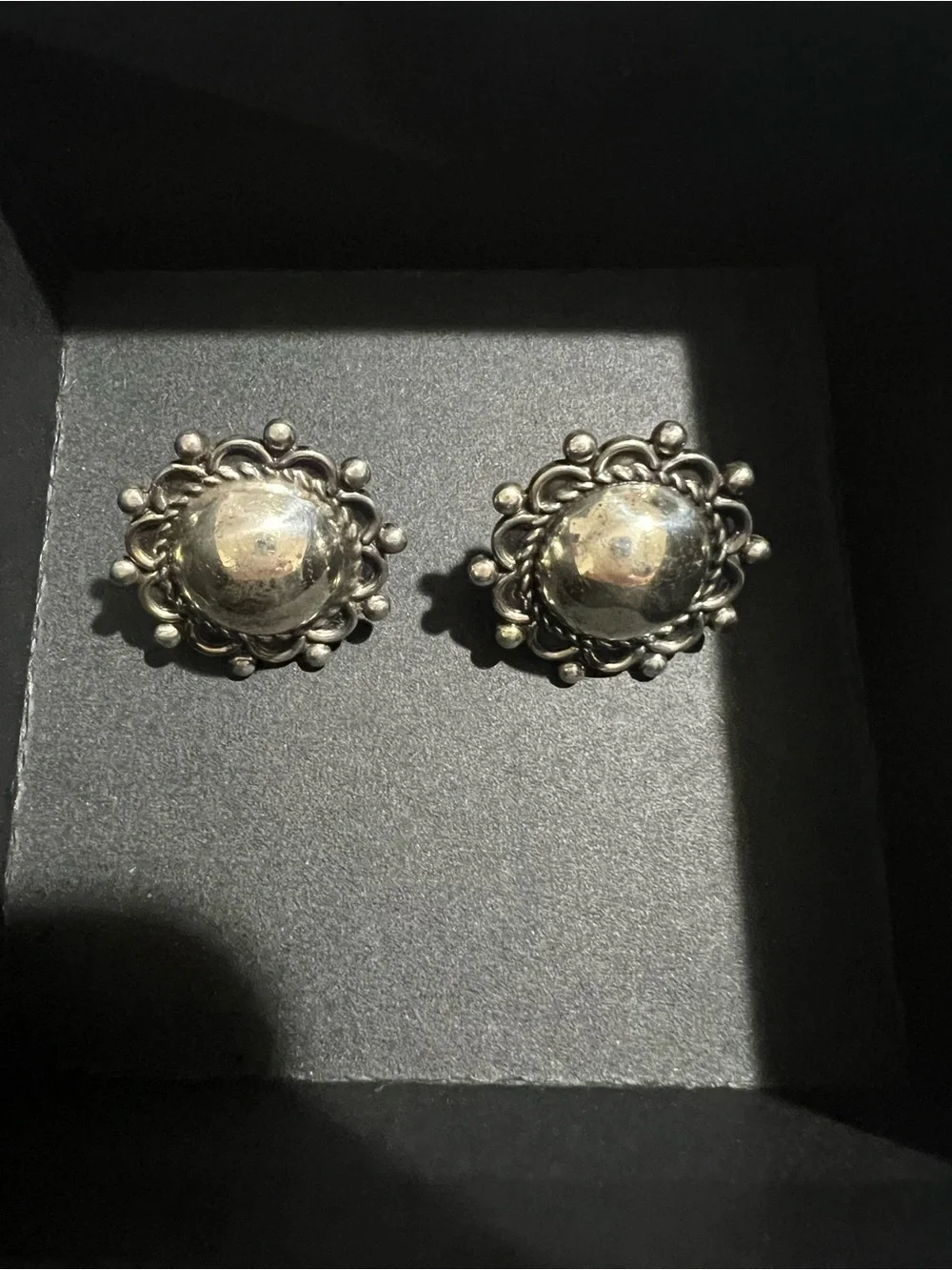 Classic Silver Dome Floral Stud Earrings